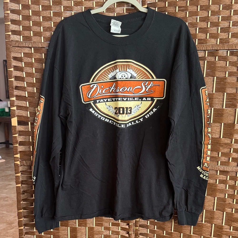 Gildan Black Long Sleeve Tee with Dickson St., Fayetteville, AR Motorcycle Rally